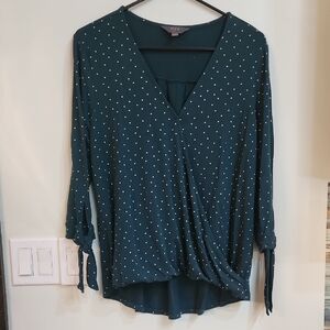 MIX By 41 Hawthorn Polka Dot Faux Wrao Blouse With Tie 3/4 Sleeves